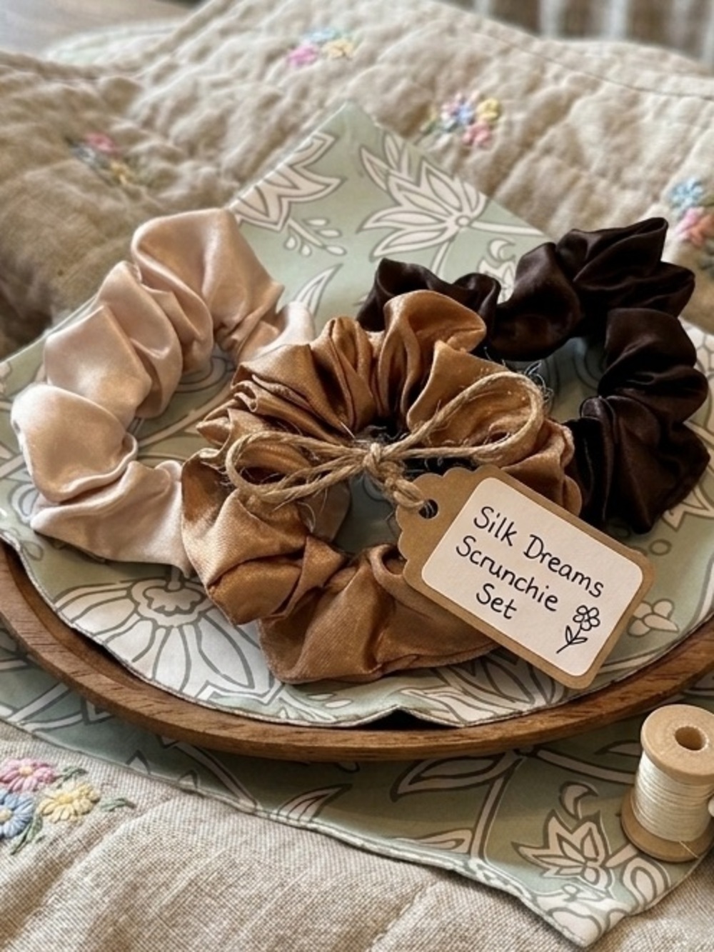 Silky Scrunchie Trio - Cream, Copper, & Brown 🤎
